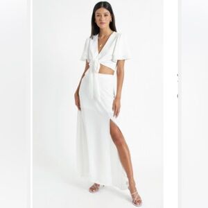 First Thing White Two Piece Set from Showpo Tie Front Maxi Skirt Set